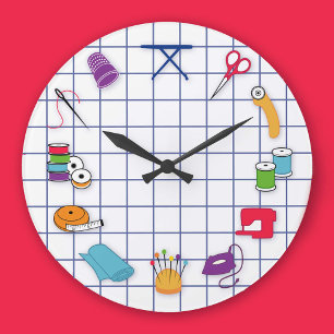 Quilt and Sew Time Wall Clock, Round Large Clock