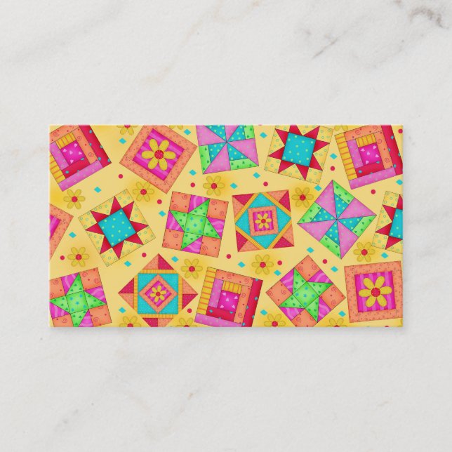 Quilt Art Business Card on Yellow Background (Front)