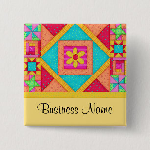 Quilt Art Name Button Badge - Yellow