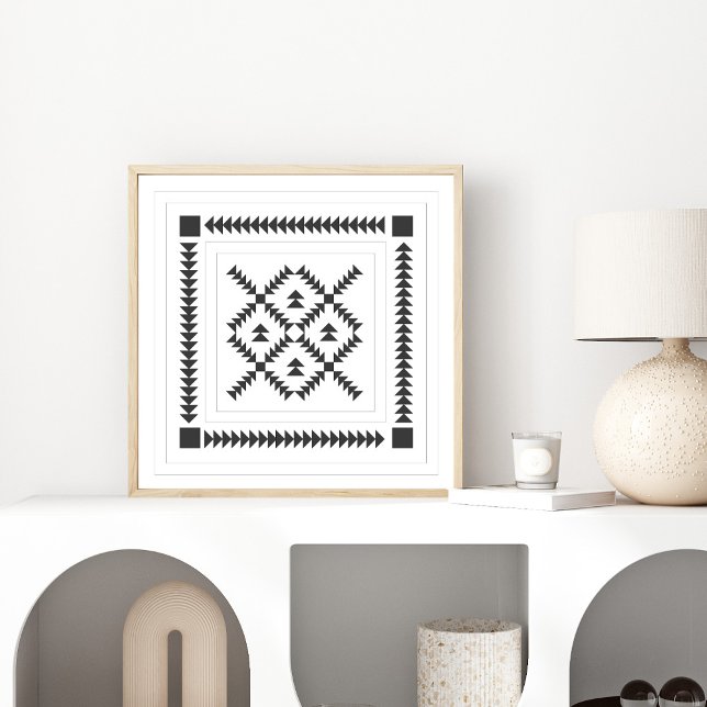 Quilt Block Geometric Design in Black and White Poster (Creator Uploaded)