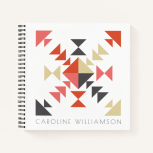 Quilt Block in Red and Brown Personalised Notebook