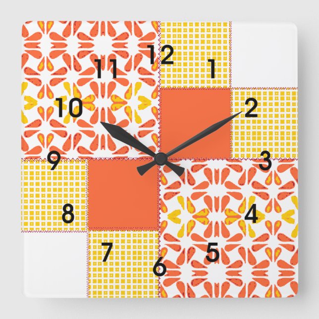 Quilt Block Pattern  "Autumn Tints" Square Wall Clock (Front)