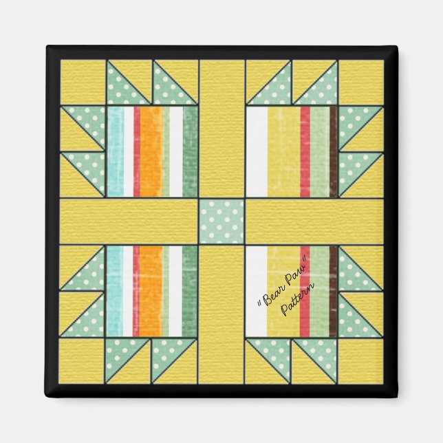 Quilt Block Pattern "Bear Paw" Square Magnet (Front)