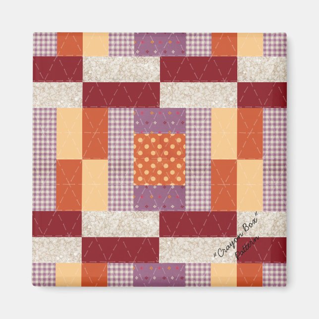 Quilt Block Pattern "Crayon Box" Square Magnet (Front)