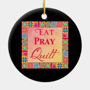 Quilt Blocks Border Art Eat Pray Quilt Black Ceramic Tree Decoration