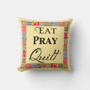 Quilt Blocks Border Art Eat Pray Quilt Yellow Cushion