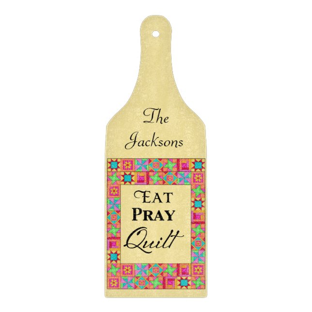 Quilt Blocks Border Art Eat Pray Quilt Yellow Cutting Board (Front)