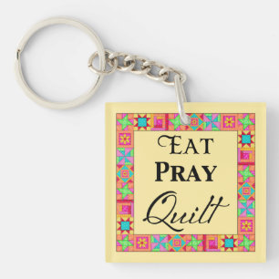 Quilt Blocks Border Art Eat Pray Quilt Yellow Key Ring