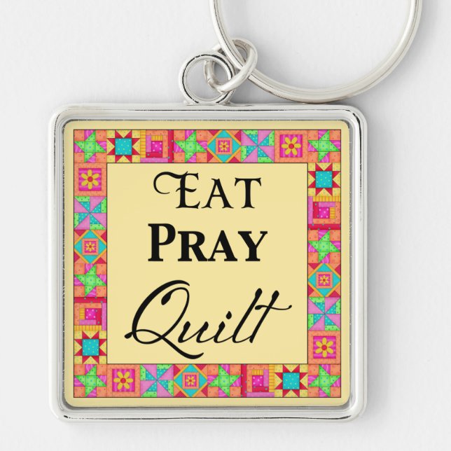 Quilt Blocks Border Art Eat Pray Quilt Yellow Key Ring (Front)