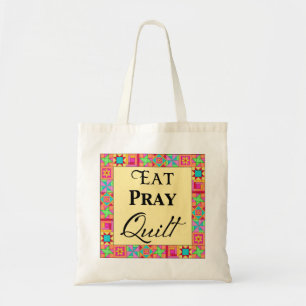 Quilt Blocks Border Art Eat Pray Quilt Yellow Tote Bag