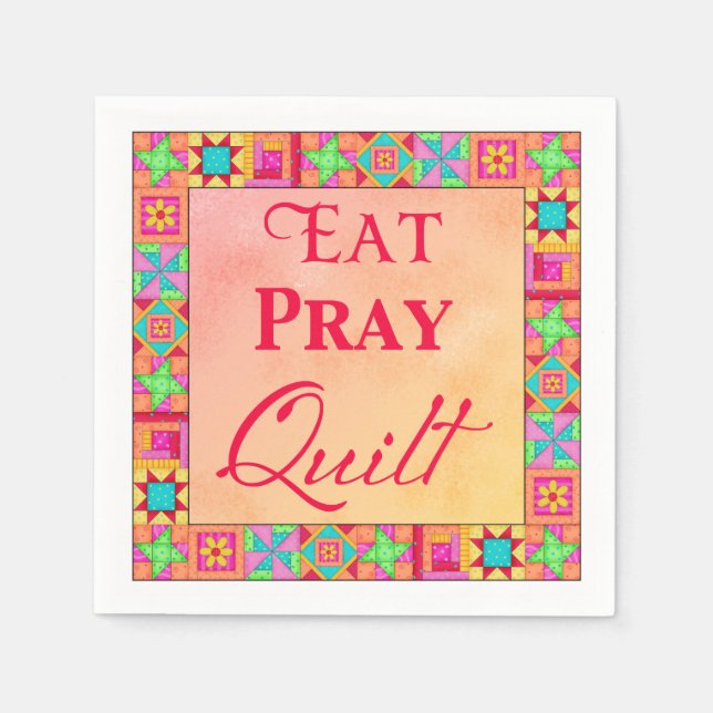 Quilt Blocks Eat Pray Quilt Yellow Orange Party Napkin (Front)