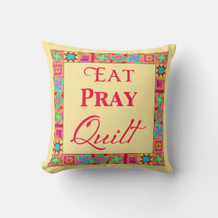 Quilt Blocks Patchwork Art Eat Pray Quilt Yellow Cushion