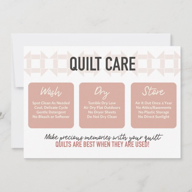 Quilt Care Card - Modern Design - Pink (Front)