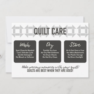 Quilt Care Card - Modern Design - Soft Grey