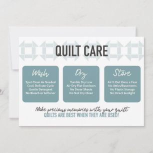 Quilt Care Card - Modern Design - Teal