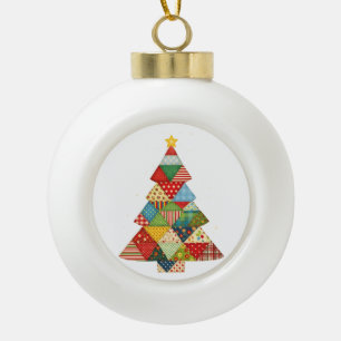 Quilt Christmas Tree Festive Quilt Lovers Ceramic Ball Christmas Ornament