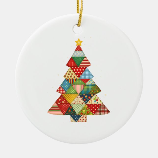 Quilt Christmas Tree Festive Quilt Lovers  Ceramic Tree Decoration (Front)
