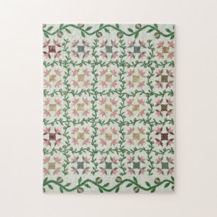 Quilt cover in pink and green jigsaw puzzle