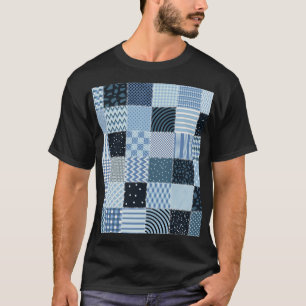 Quilt design, geometric patchwork, blue tones. T-Shirt