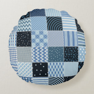 Quilt design. Seamless patchwork pattern from stit Round Cushion
