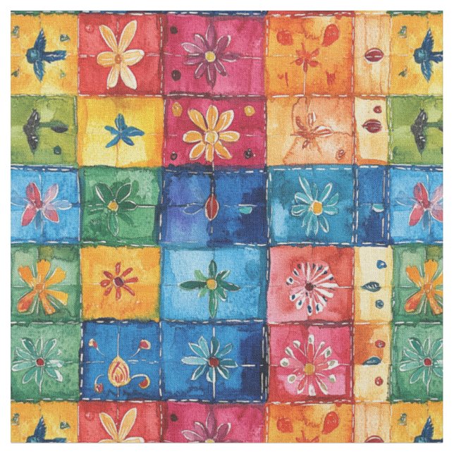 Quilt Floral Pattern-Papel Picado Patchwork Fabric (Close Up)