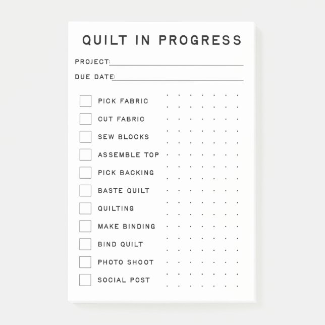 Quilt In Progress Checklist Post-it Notes (Front)