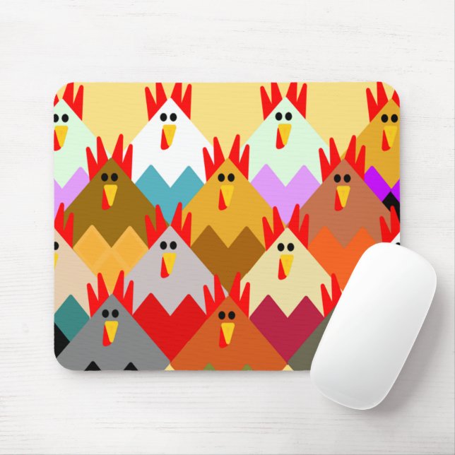Quilt-Inspired Chickens Mouse Mat (With Mouse)