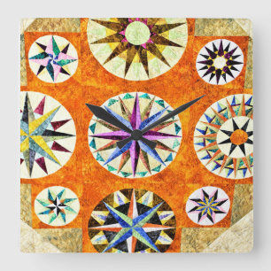 Quilt Lover Quilting Quilter Pattern Americana Square Wall Clock