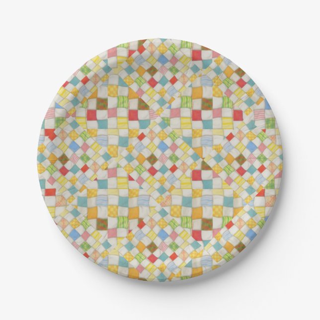 QUILT MOSAIC 7" Round Paper Plates (Front)