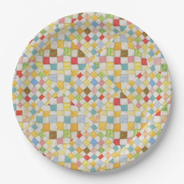 QUILT MOSAIC 9" Round Paper Plates (Front)