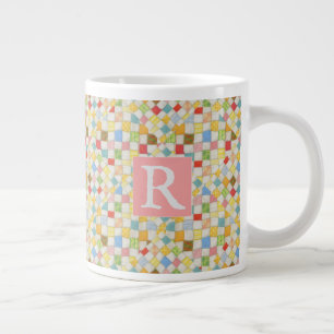 QUILT MOSAIC Big White Mug + Text / Pink