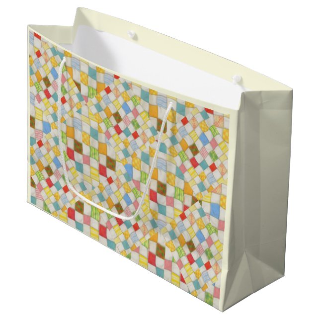 QUILT MOSAIC Large Gift Bag / Cream (Front Angled)