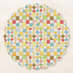 QUILT MOSAIC Scalloped Round Paper Coasters