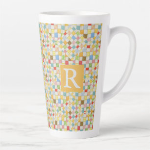 QUILT MOSAIC Tall Latte Mug + Text / Gold