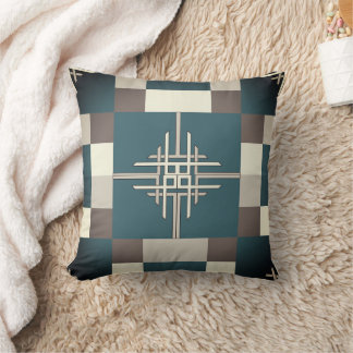 Quilt Pattern Brown and Grey Throw Pillow