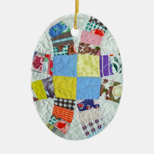 Quilt pattern ceramic tree decoration