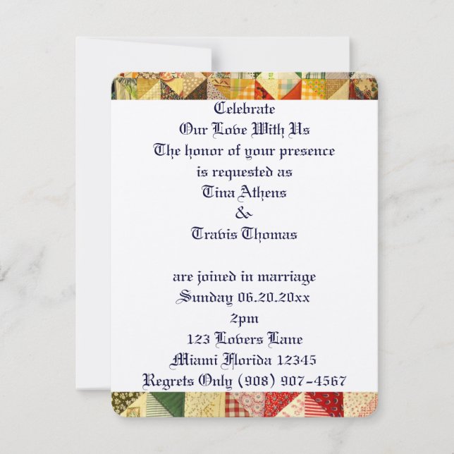 Quilt Pattern Love Wedding Bride Groom Peace Invitation (Front)