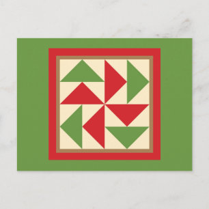 Quilt Postcard - Dutchman's Puzzle (red/green)