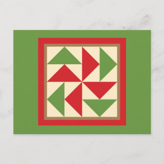 Quilt Postcard - Dutchman's Puzzle (red/green)