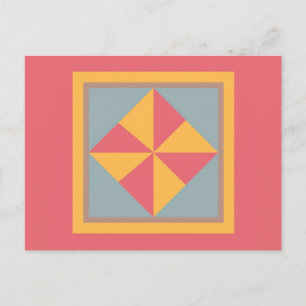 Quilt Postcard - Pinwheel (gold/salmon)