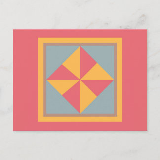 Quilt Postcard - Pinwheel (gold/salmon)