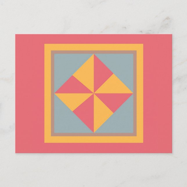 Quilt Postcard - Pinwheel (gold/salmon) (Front)