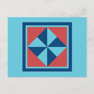 Quilt Postcard - Pinwheel (navy/red)