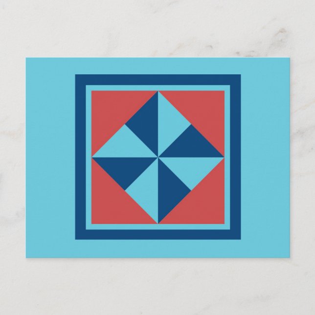 Quilt Postcard - Pinwheel (navy/red) (Front)