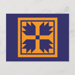 Quilt Postcards - Bear Paw (blue/gold)