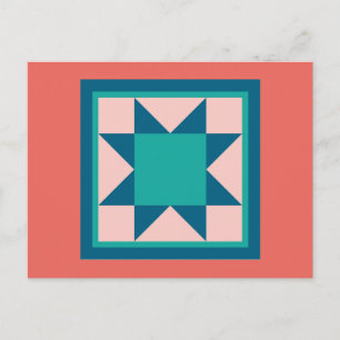 Quilt Postcards - Sawtooth Star (teal/salmon)