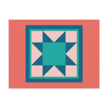 Quilt Postcards - Sawtooth Star (teal/salmon)