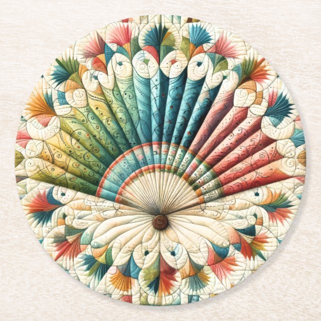 Quilt Round Paper Coaster (Front)