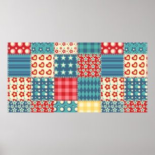 Quilt seamless pattern. Vintage patchwork backgrou Poster
