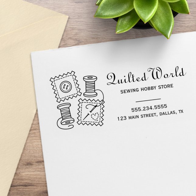 Quilt Sewing Craft Hobby Business Store Address Rubber Stamp (Creator Uploaded)